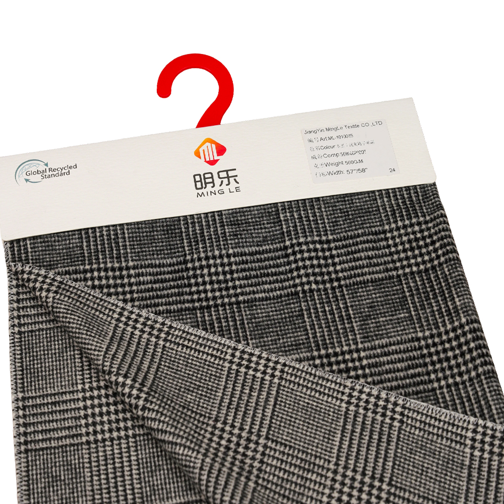 50% Lã, 40% Poliéster, 10% Outras Fibras, 560G/M, Preto + Cinza Claro, Tecido de Lã Xadrez de Face Única, ML-1010015