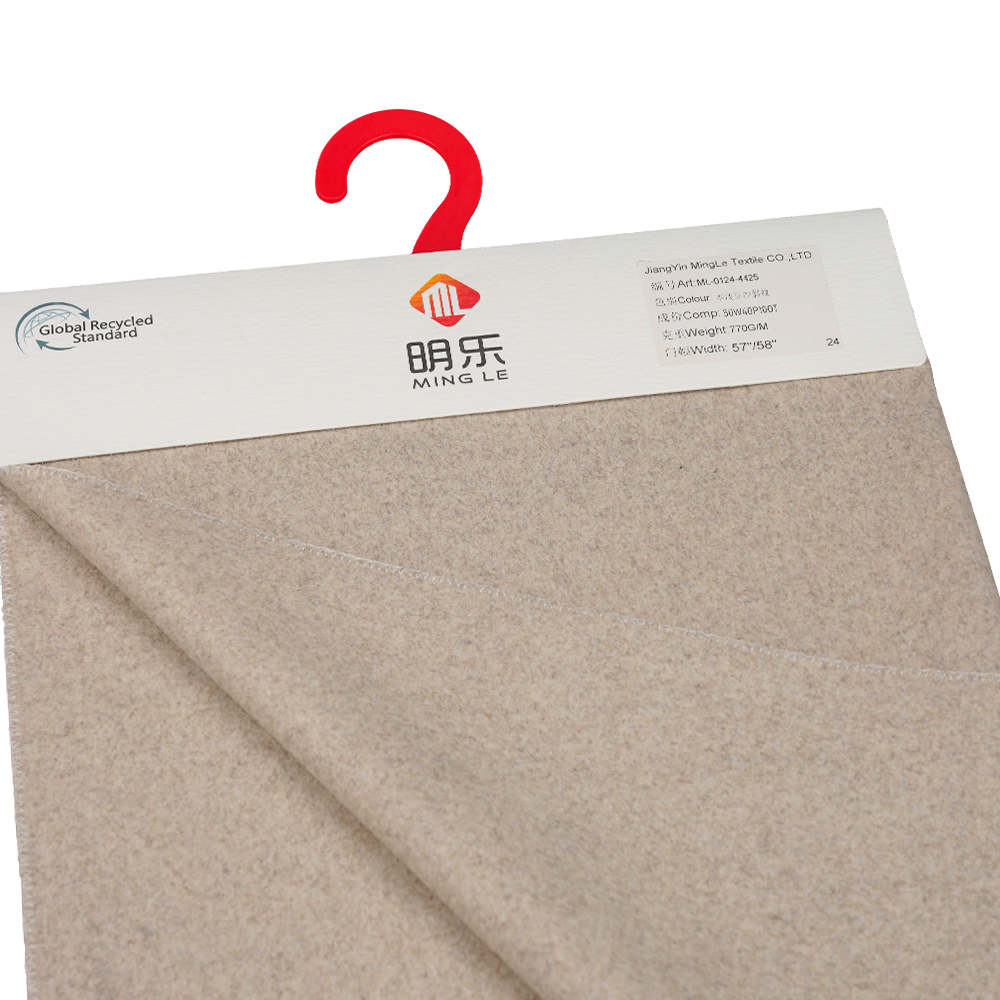 50% Lã, 40% Poliéster, 10% Outras Fibras, 770 G/M, Pasta de Feijão Leve Natural, Tecido Sarja Melton, ML-0124-4425