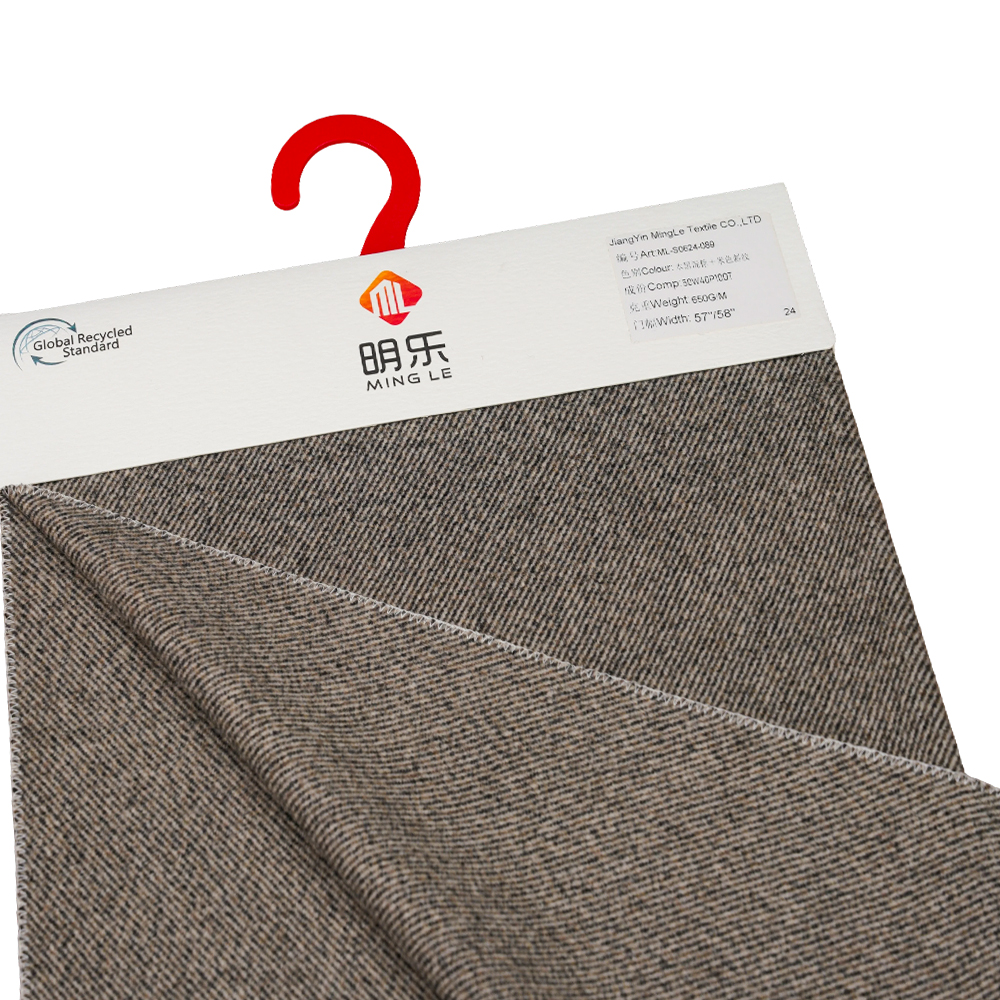 50% Lã, 40% Poliéster, 10% Outras Fibras, 650G/M, Preto Misto Marrom + Beigetwill, Tecido Melton, ML-S0624-089