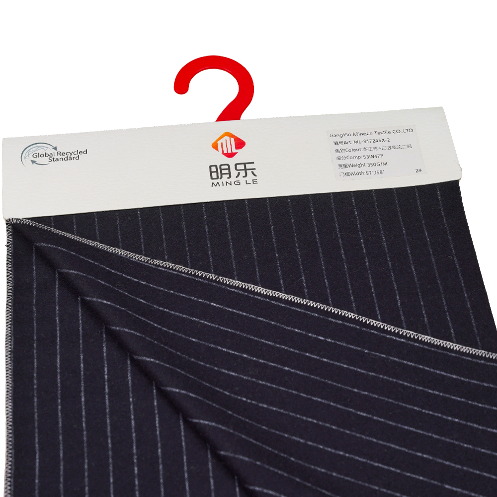 53% Lã, 47% Poliéster, 350G/M, Zhiqing + Branco, Tecido de Flanela Listrado Vertical, ML-317245X-2