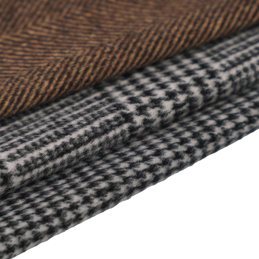 30% Lã, 60% Poliéster, 10% Outras Fibras, 610G/M, Preto e Branco, Tecido Xadrez de Face Única, ML-20001