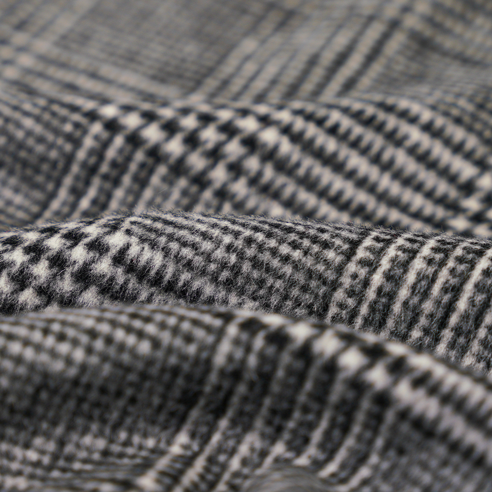 30% Lã, 60% Poliéster, 10% Outras Fibras, 610G/M, Preto e Branco, Tecido Xadrez de Face Única, ML-20001