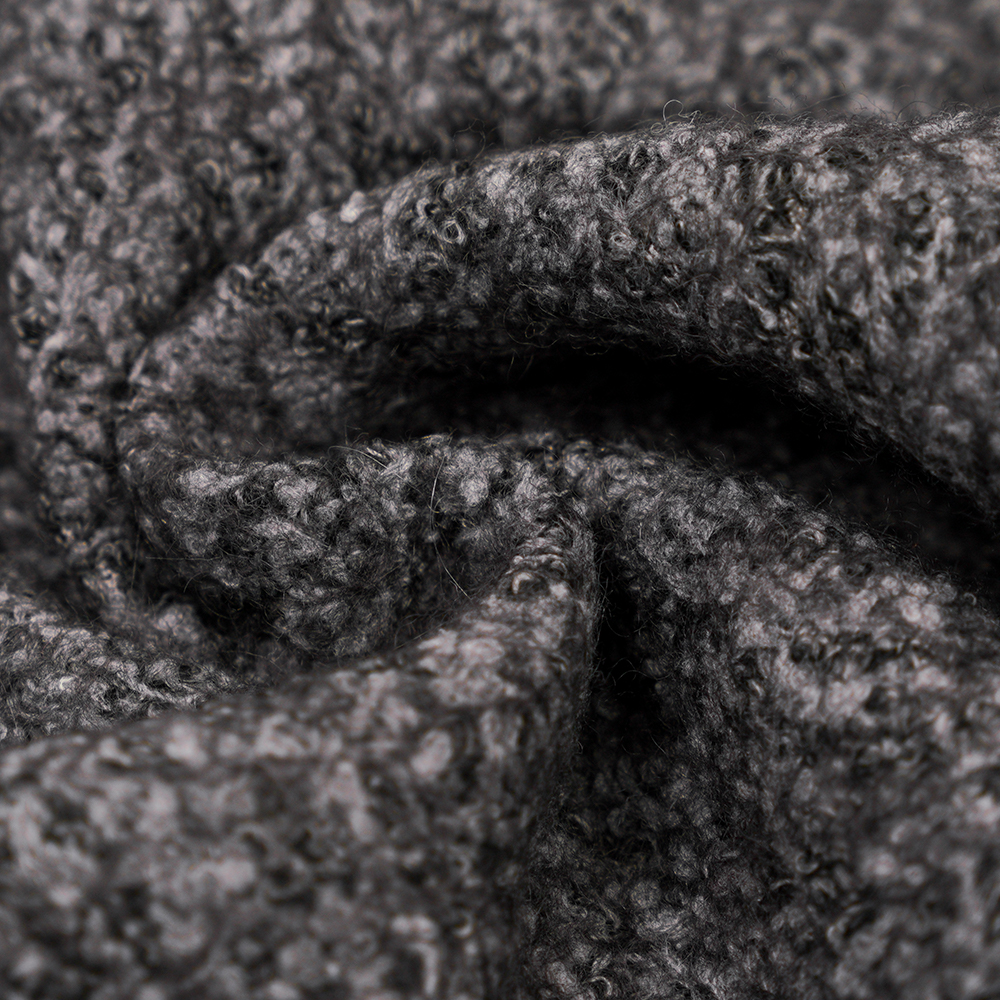 40% Lã, 60% Poliéster, 750G/M, Preto e Cinza, Tecido de Lã Malha Bali, ML-70165440-75